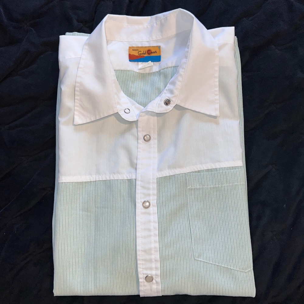 Haband's Gold Coast Striped Button Up Short Sleeve Shirt Casual Western Mens-2XL